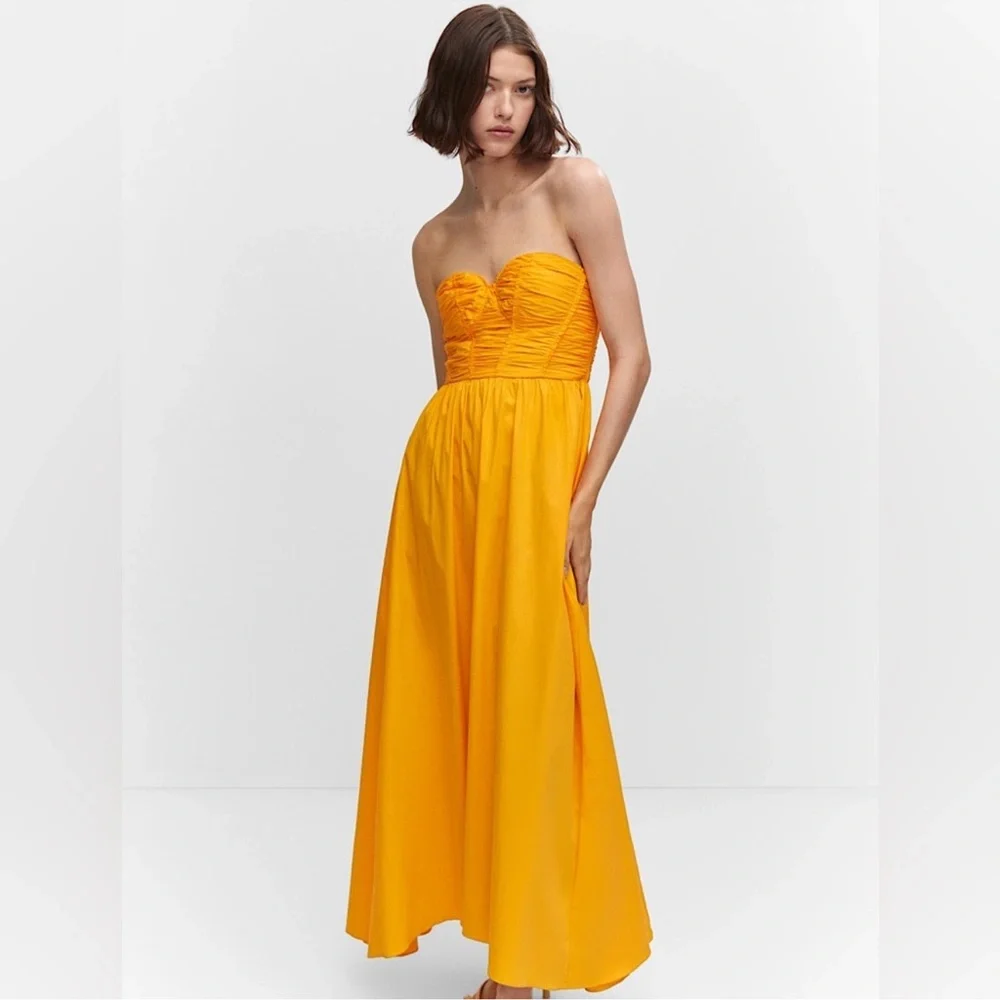 NWOT MANGO Flared Corset Dress in Neon Orange Size 4 - Picture 1 of 13